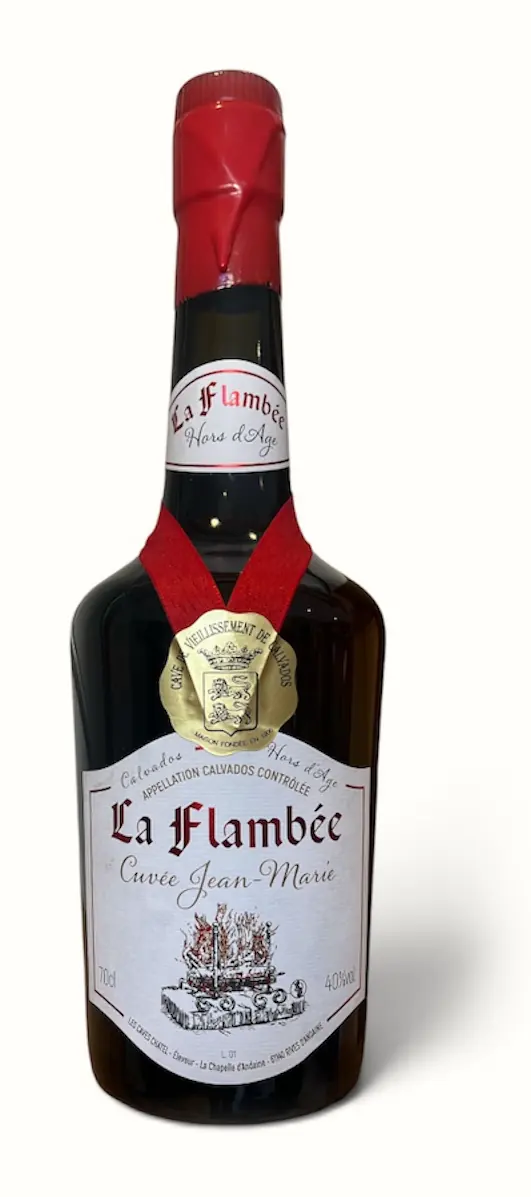 Bouteille de La Flambée Cordon Rouge — Cuvée Jean-Marie — Appellation Calvados Contrôlée, 40 % vol.